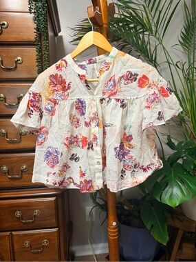 Free People "Sweet Escape" Button Up Boho 100% Cotton Blouse!